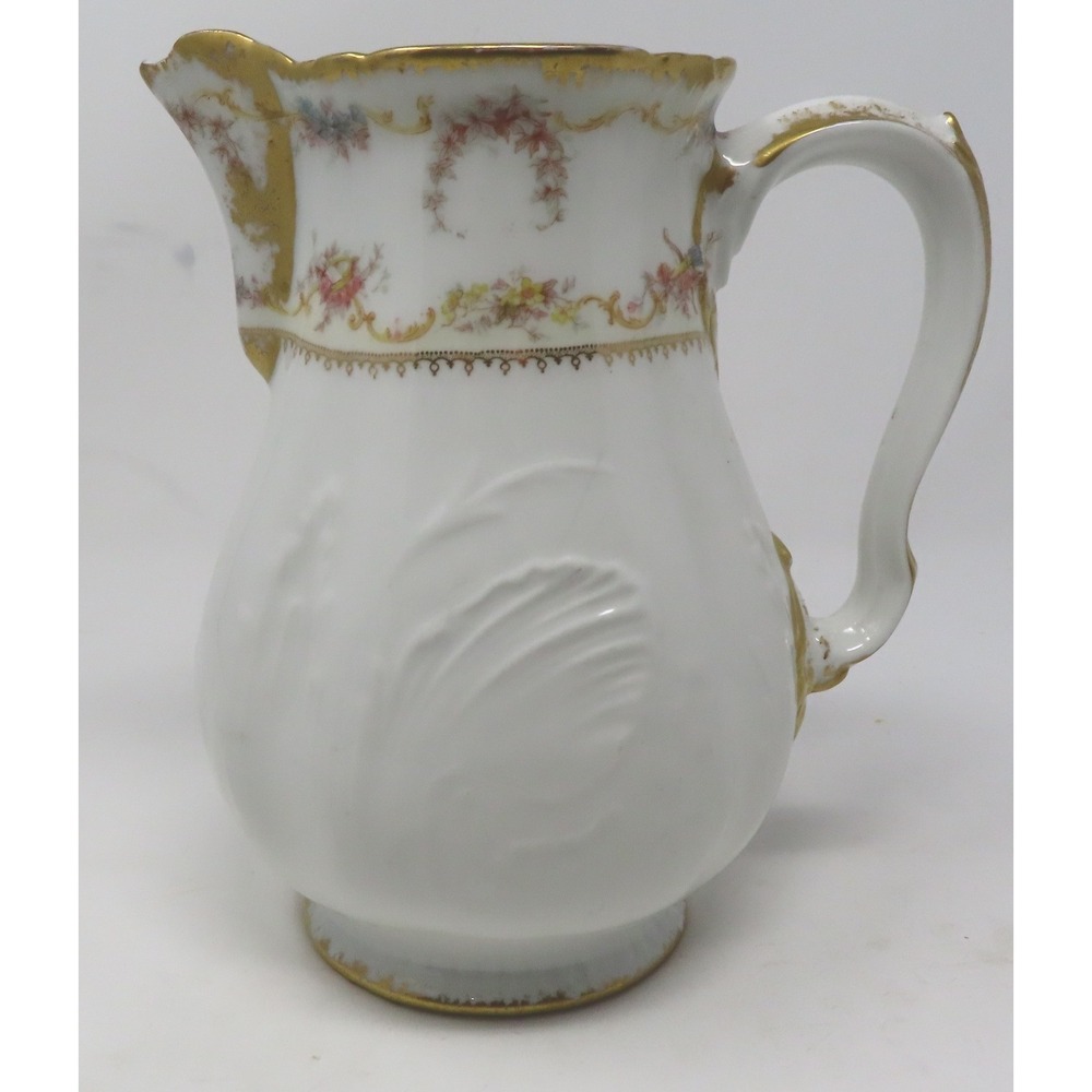 Antique Haviland Limoges‎ France Porcelain Cream Pitcher Gold Gilt Floral